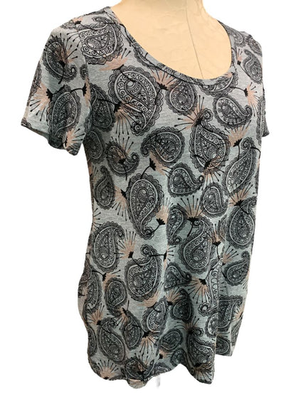 Size XS LulaRoe Womens Paisley Gray Tshirt Scoop Neck Hi Lo