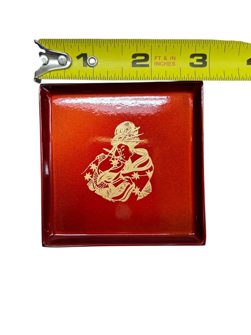 Japanese Lacquerware Box of 6 Coasters Geisha Design 2.8" Square