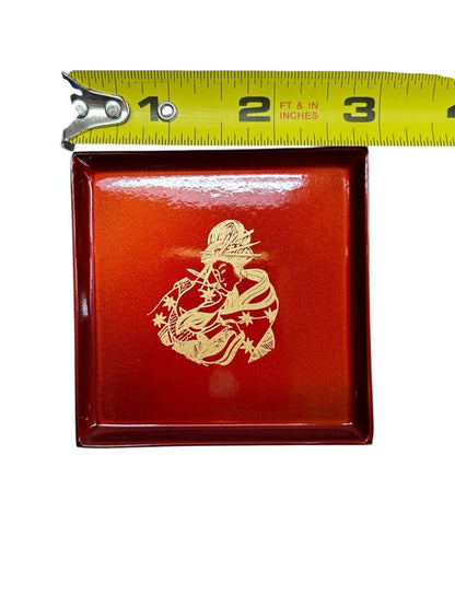 Japanese Lacquerware Box of 6 Coasters Geisha Design 2.8" Square