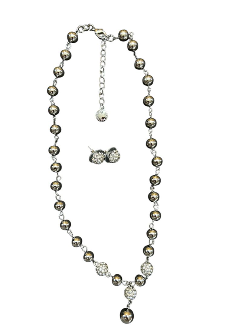 Silvertone Jewelry Set Pierced Earring Necklace Charter Club Sparkles