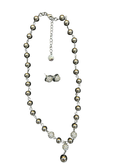 Silvertone Jewelry Set Pierced Earring Necklace Charter Club Sparkles