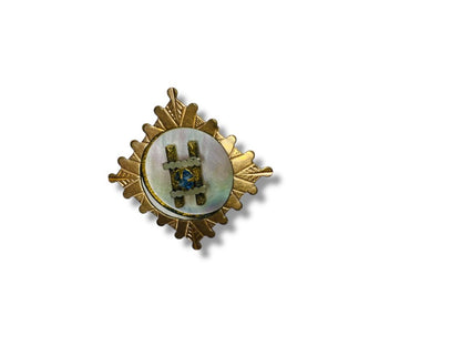 Vintage Metal Pendant Pin Brass Mother of Pearl Dimensional 1.5"