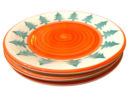 Set of 3 Pier 1 Christmas Tree 9.5" Salad Plates Pottery Christmas