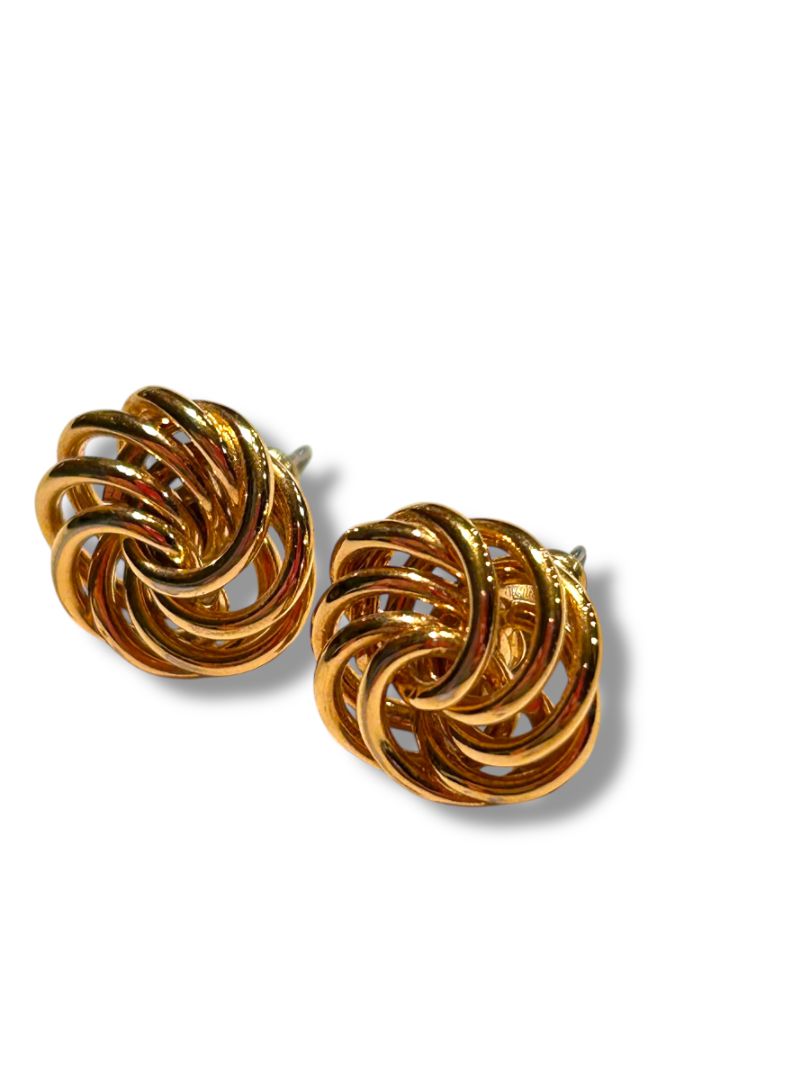 Goldtone Post Pierced Earrings Intertwined Design .6" Diameter