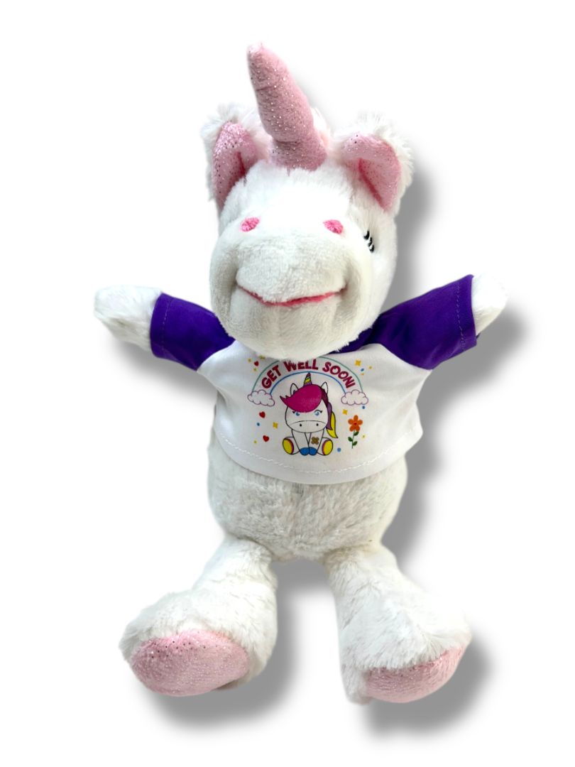 Plushology "Get Well Soon" Plush Unicorn Soft White Pink 13"