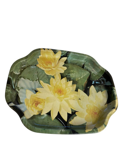 Vintage Elite Trinket Bar Tray Made in England Yellow Water Lily 7.5" x 6"