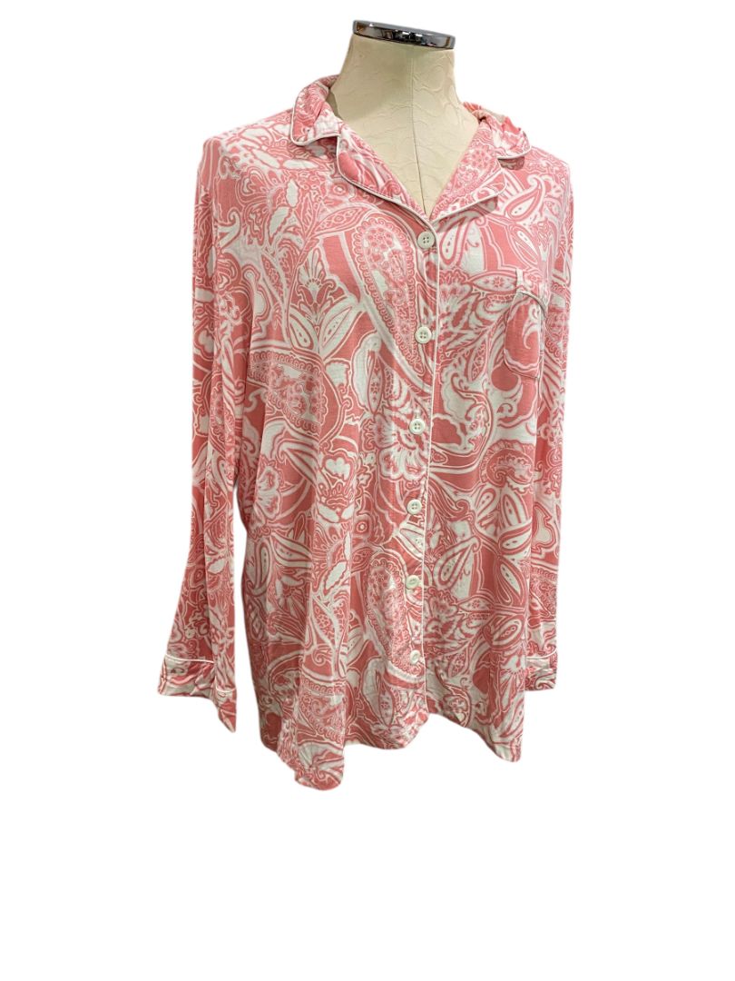 Size XL Soma Pink PJ Top Shirt Button Up Pink White Womens