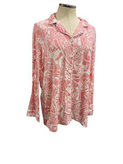 Size XL Soma Pink PJ Top Shirt Button Up Pink White Womens