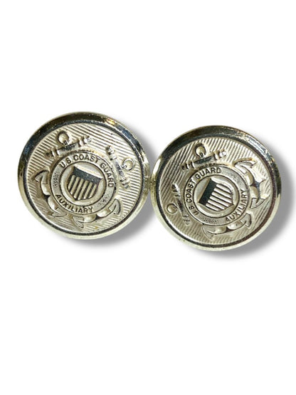 Set of 2 US Coast Guard Auxillary Silvertone Screwback Cap Button Pin Vintage .5"