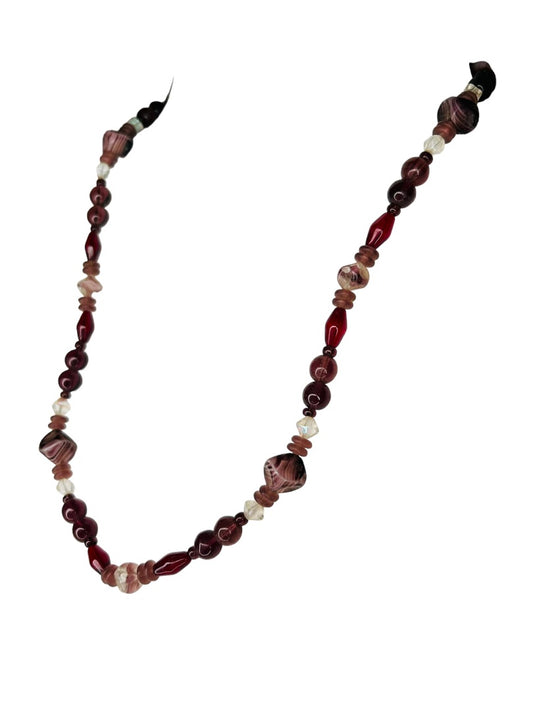 Vintage 1960s Amethyst Color Glass Faceted Bead 24" Necklace