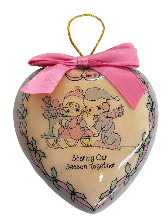 Vintage 1995 Precious Moments Heart Ornament "Sharing Our Season Together" 3.5"