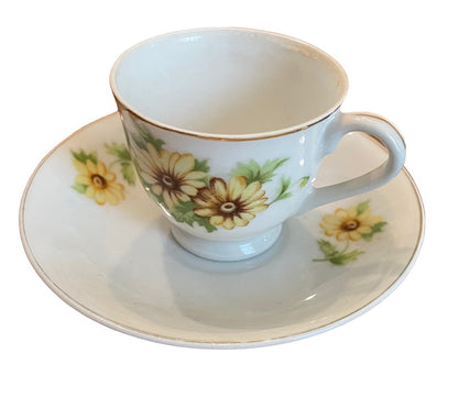 Vintage Japan Porcelain Yellow Daisy Petite Cup and Saucer Set