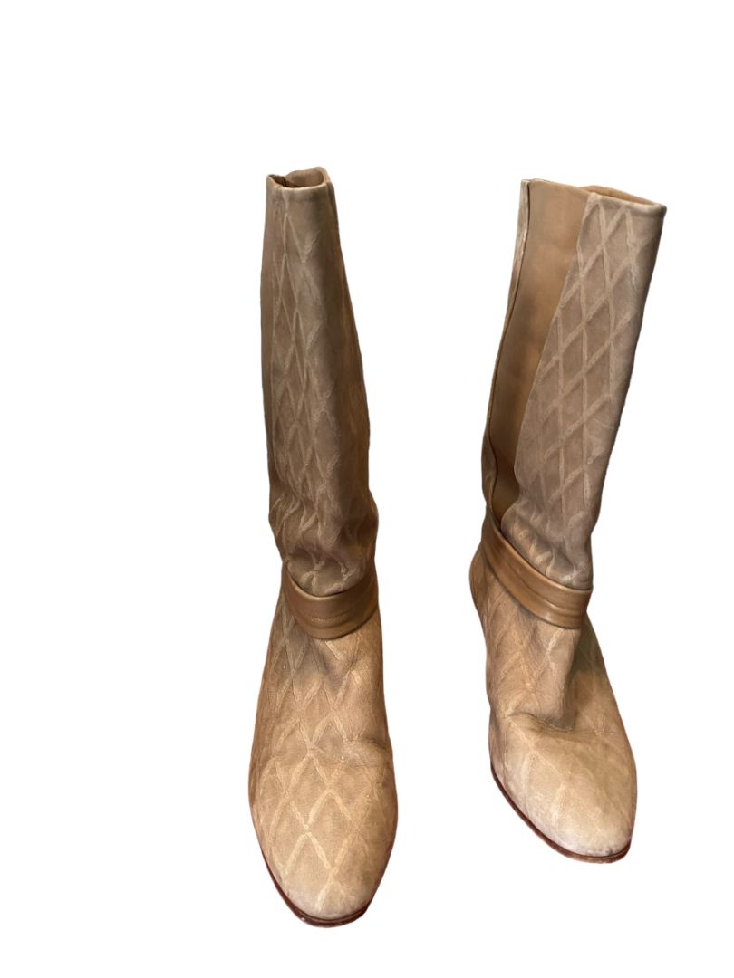 7.5 Cesare Piccini Tan Rustic Diamond Pattern Almond Toe Boots Leather