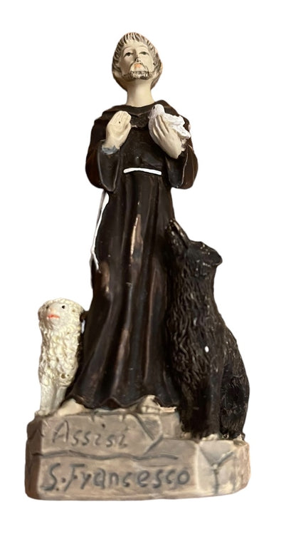 Saint Francis of Assisi 4" Figurine  Dog Sheep Bird Resin S. Francesco