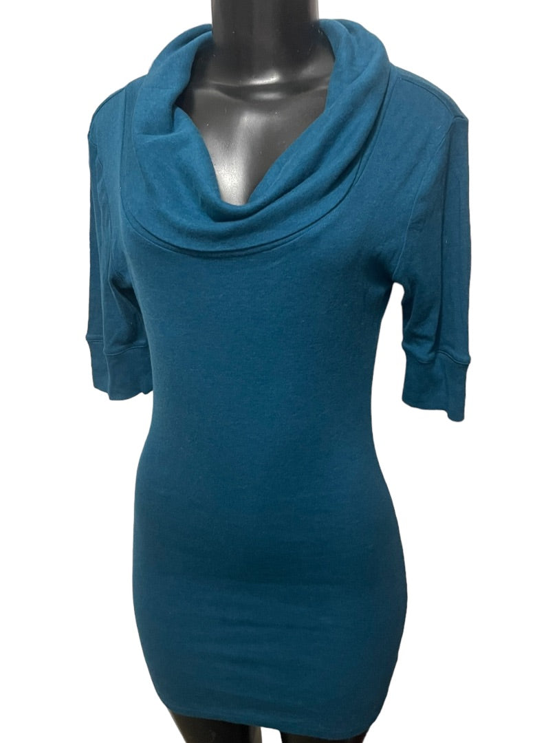 Medium Express Sexy Basic Half Sleeve TunicTop Cowl Neck Top Teal Soft Jersey Knit