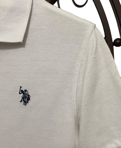 Medium (10/12) U.S. Polo Assn. Boys Cotton Blend Golf Shirt White New Short Sleeve