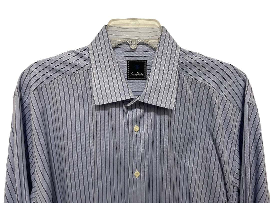 17.5 (32/33) David Donahue Mens Button Up Blue Stripe Dress Shirt 100% Cotton