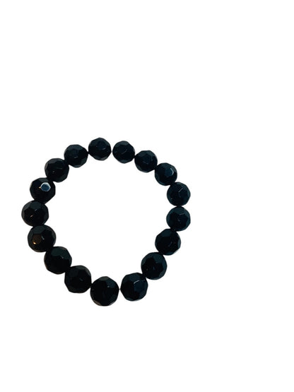 Beaded Faceted Black Stretch Bracelet 3" Large Wrist