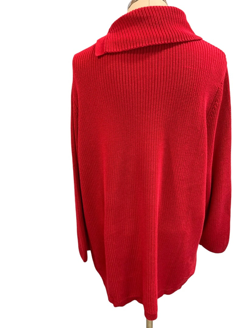 2X Talbots Woman Red Foldover Neckline Soft Cotton Modal Sweater