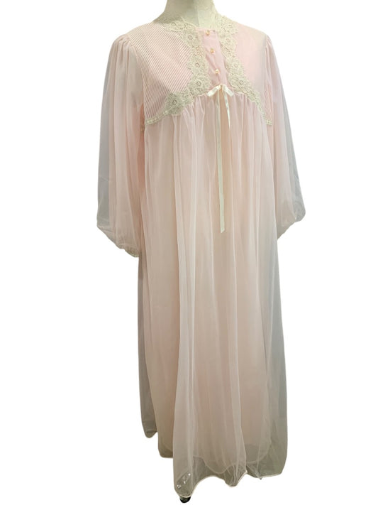 Large Gossard Artemis Pink Peignoir Chiffon Nightgown Robe Set 1960s Vintage