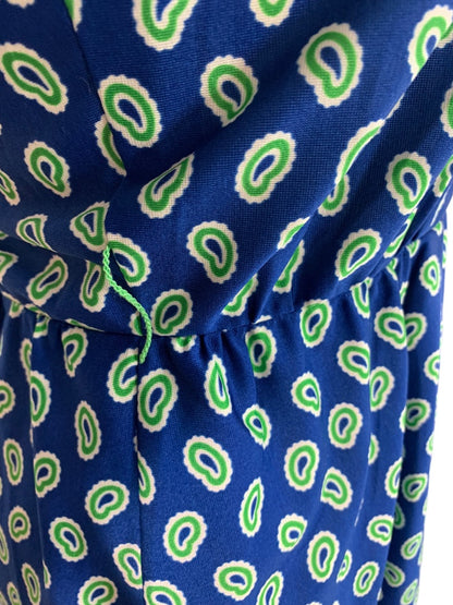 Small 1970s Mod Dress Go Go Blue Green Vintage Midi Mid Calf Union Label