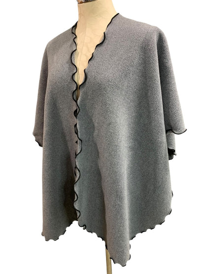 One Size Womens Gray Fleece Wrap Shawl Scarf Set Lettuce Edge Contrast