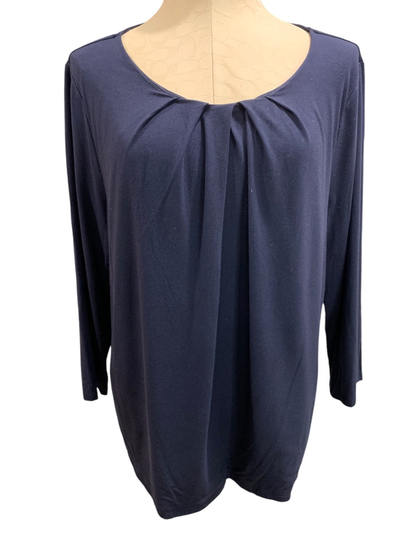 XL Talbots Womens Navy Blue Pullover Shirt Pleated Scoop Neck