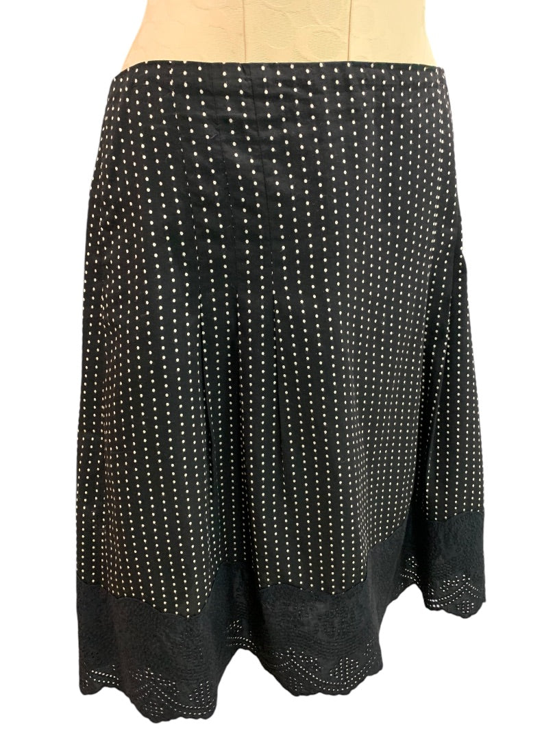 Size 6 Ann Taylor Womens A-Line Black Polka Dot Skirt Eyelet Hem