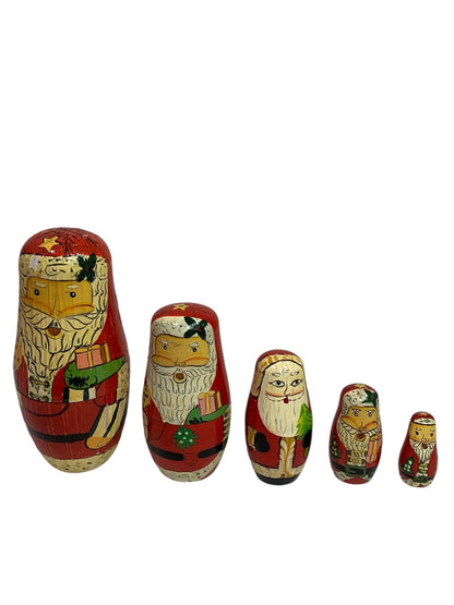 Vintage 1990s Santa Nesting Doll Matryoshka 5 Stacking Defects