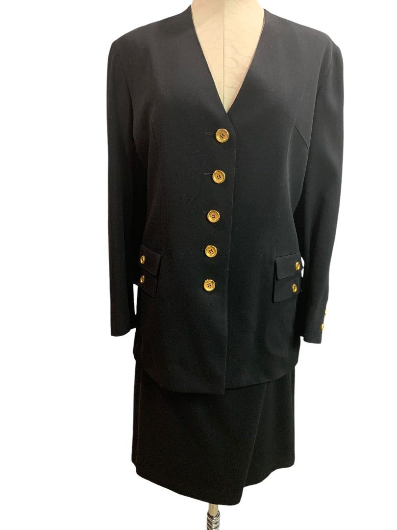 Size 46 (US 14) Sonia Rykiel France Womens Black Skirt Suit 1990s