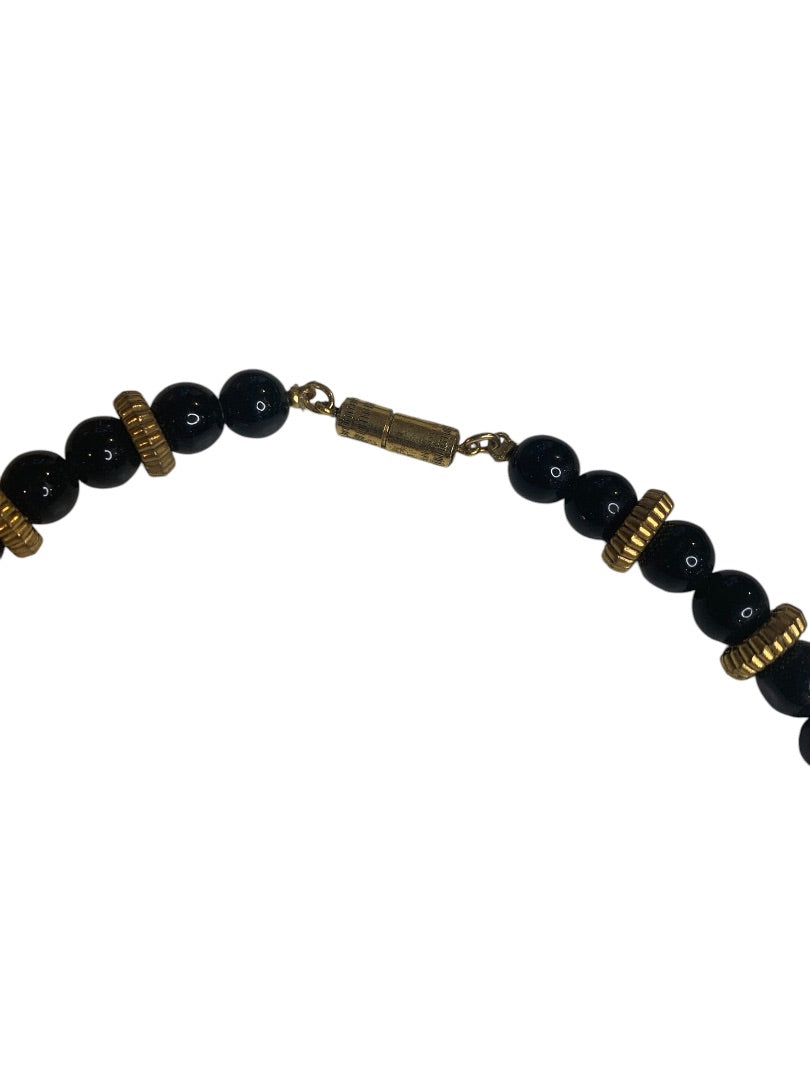 Vintage 23 Inch Beaded Necklace Red Black Goldtone Spacer Barrel Clasp