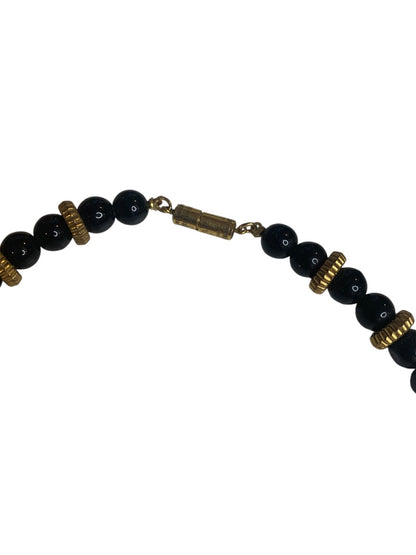 Vintage 23 Inch Beaded Necklace Red Black Goldtone Spacer Barrel Clasp