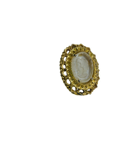 Salvage Clear Acrylic Cameo Goldtone Jewelry Piece Crafting