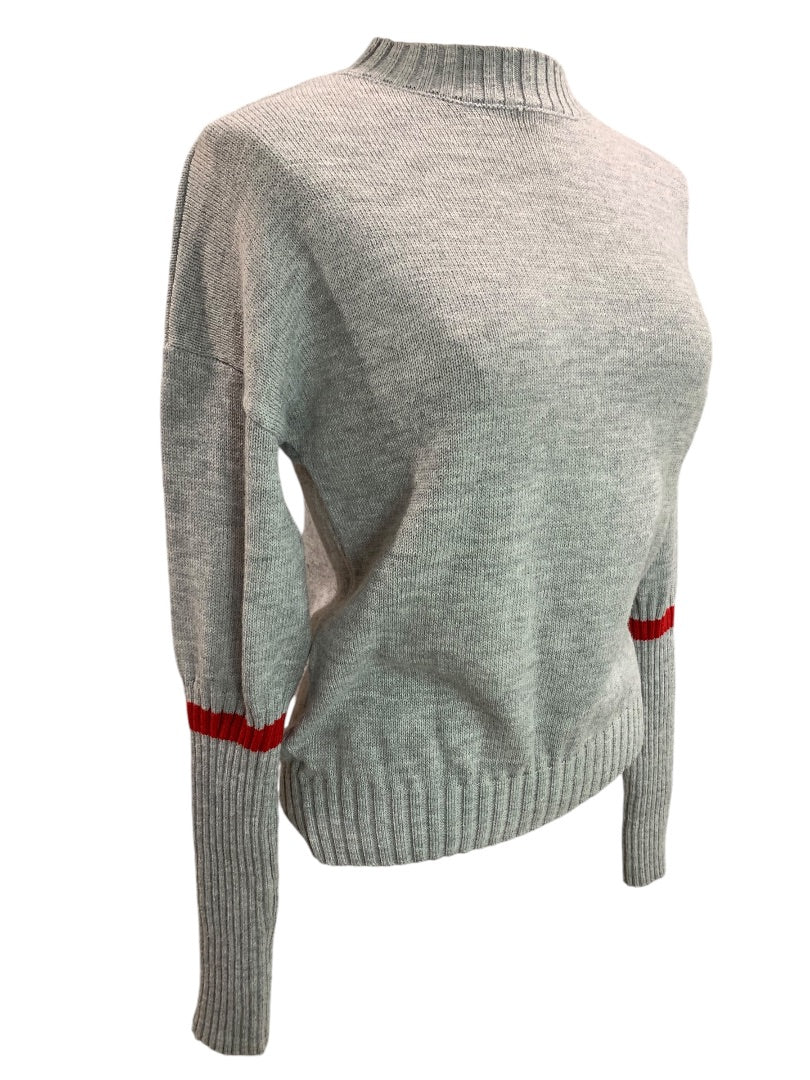 Small Gray Womens Sweater Fitted Forearm Stripe