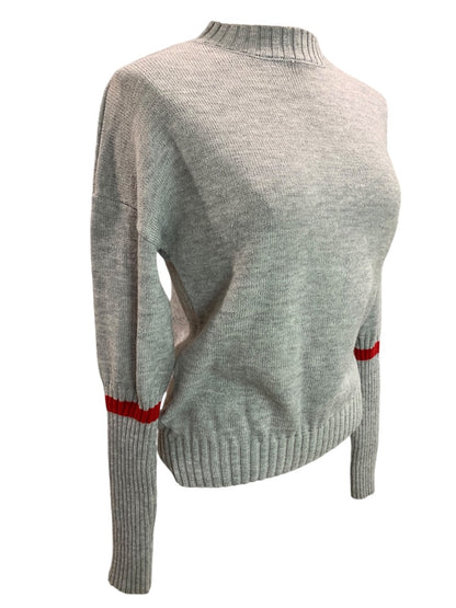 Small Gray Womens Sweater Fitted Forearm Stripe