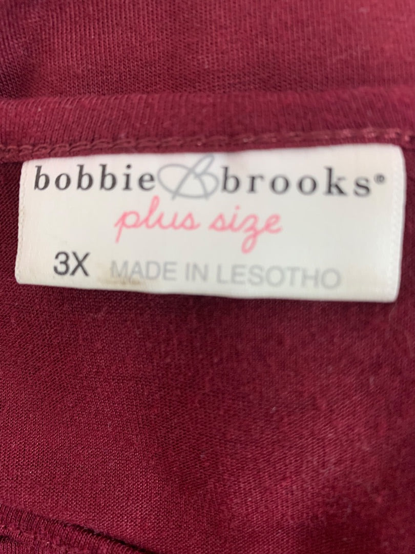 3X Bobbie Brooks Womens Burgundy Shirt Lattice Neckline Lightweight