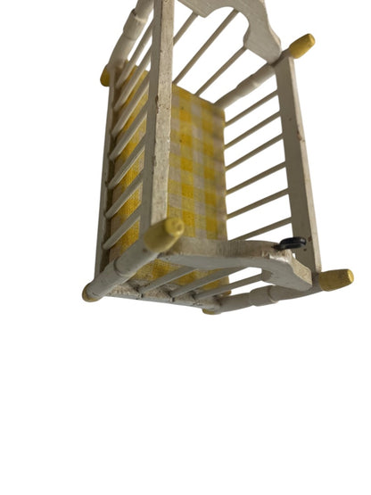 Vintage Wooden Miniature Baby Crib White Yellow 1:12