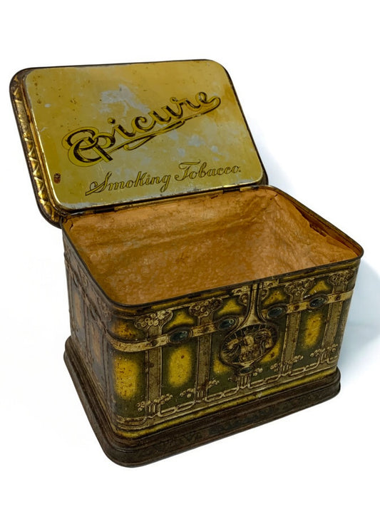 Antique Epicure Smoking Tobacco Hinged Tin Box US Tobacco Empty