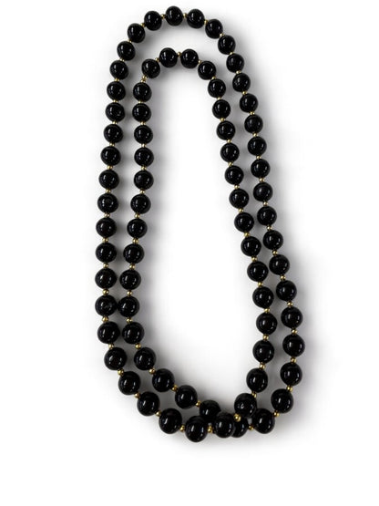 Vintage Black Goldtone Acrylic Necklace Beaded 34 Inch Overhead No Clasp