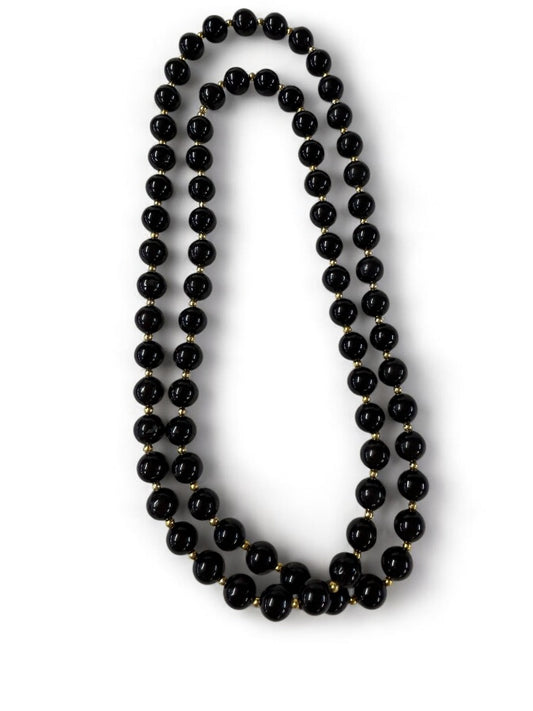 Vintage Black Goldtone Acrylic Necklace Beaded 34 Inch Overhead No Clasp