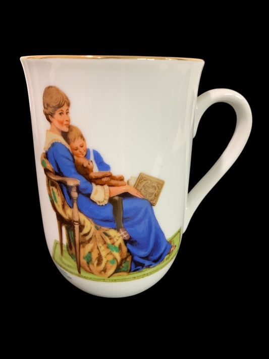 1982 Norman Rockwell Museum Collection Mug Gold Trim "Bedtime"