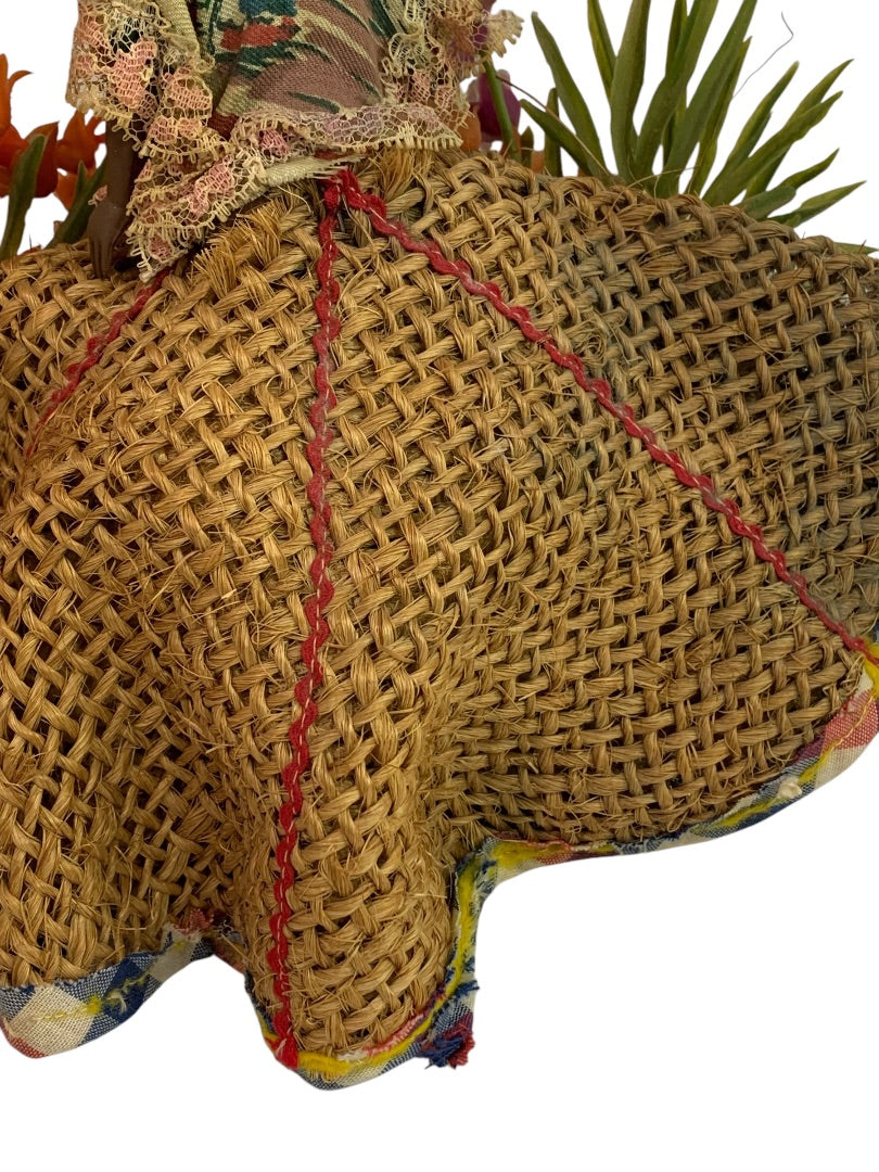 Vintage Souvenir Bahamas Doll Wicker Fruit Basket 12 Inch