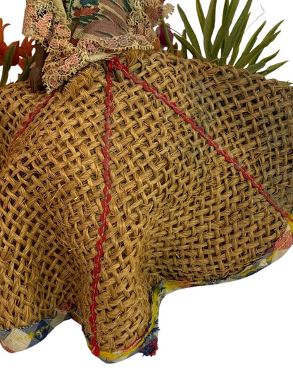 Vintage Souvenir Bahamas Doll Wicker Fruit Basket 12 Inch
