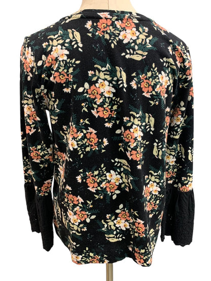 Medium Bobeau Womens Pullover Floral Shirt Eyelet Trim Sleeves