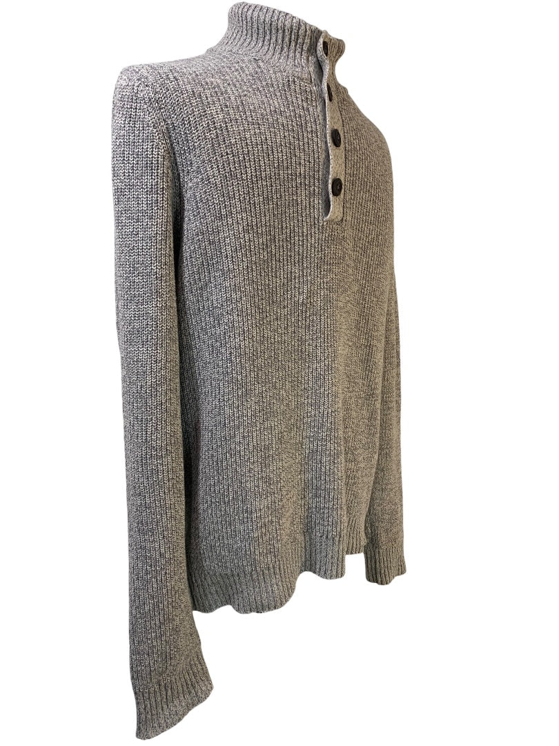 Medium G.H. Bass Mens Marled Knit Henley Sweater Gray White