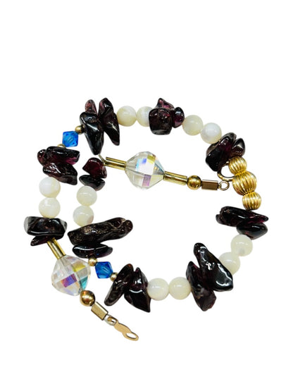 Chip Stone Beaded Crystal 7 Inch Bracelet Spring Clasp