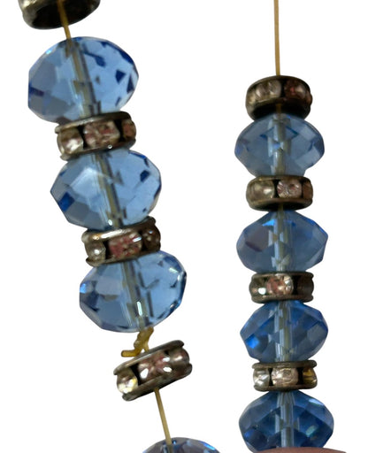 Stretchy Blue Faceted Silvertone Bracelet Sparkly Spacers