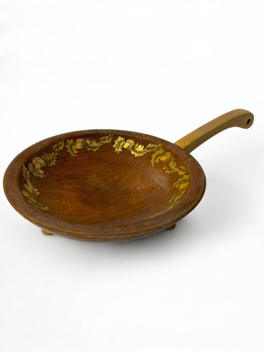 Vintage Munising Decorative Wooden Footed Handled Dough Bowl Golden Acorn