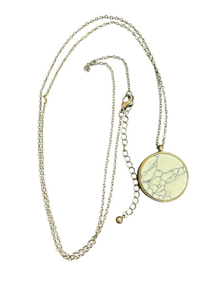 Silvertone Faux Marble Pendant Necklace 32-35 Inch Reversible Black White