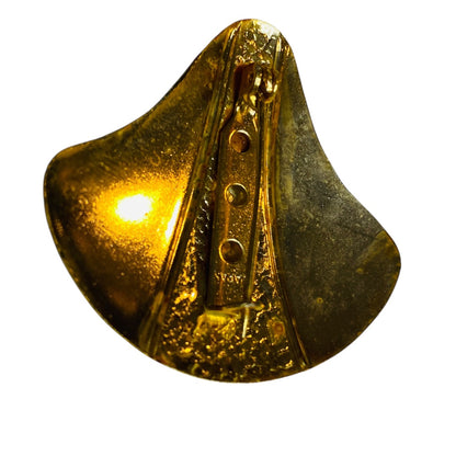 Vintage Goldtone Brooch Glittery Green Hammered 1.5 Inch Japan